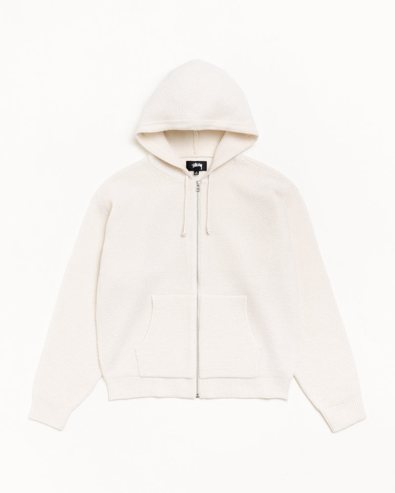 TEXTURED ZIP HOODED SWEATER Bone