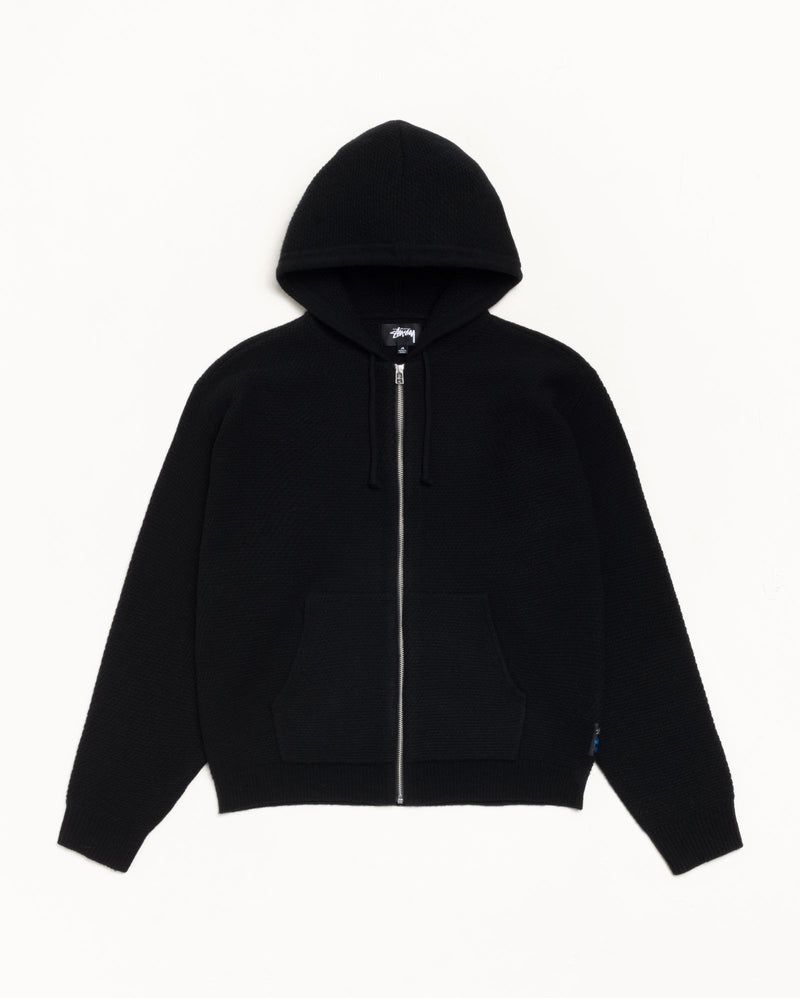 TEXTURED ZIP HOODED SWEATER Black