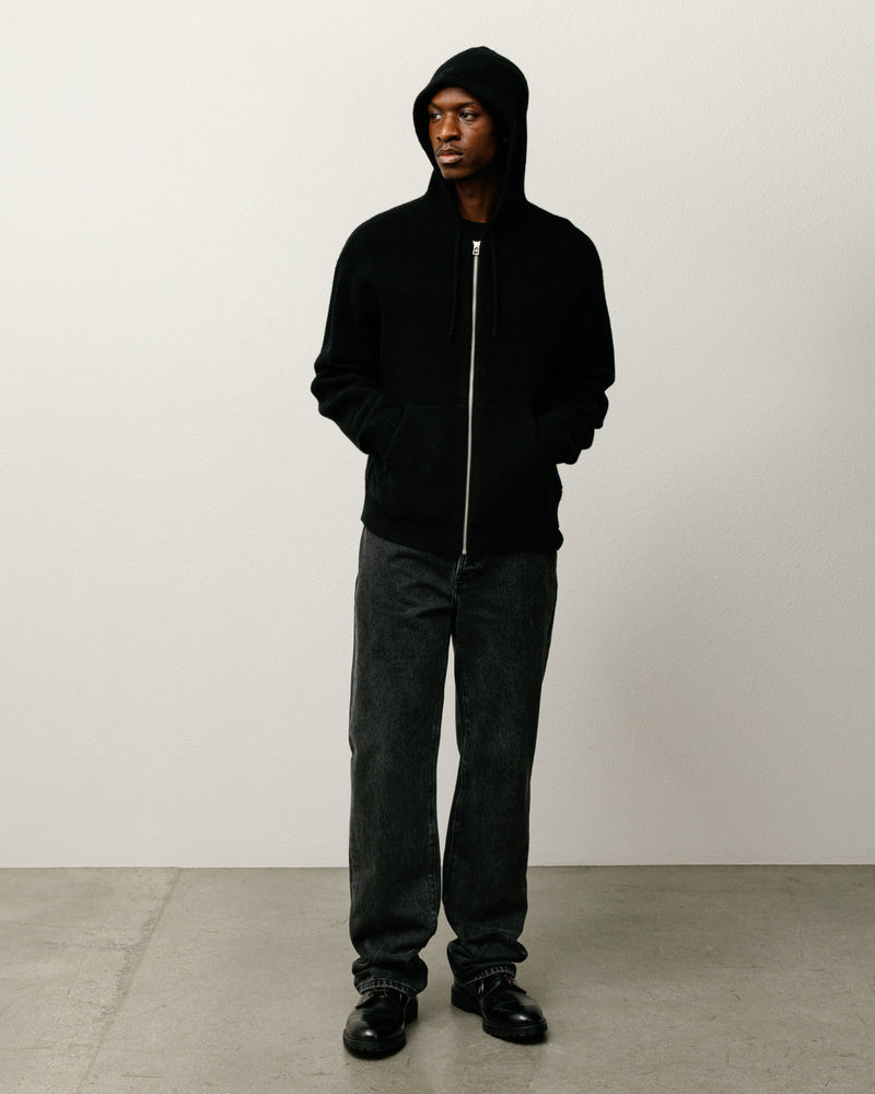 TEXTURED ZIP HOODED SWEATER Black