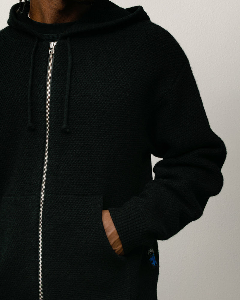TEXTURED ZIP HOODED SWEATER Black