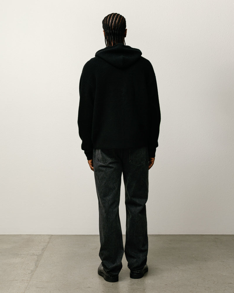 TEXTURED ZIP HOODED SWEATER Black