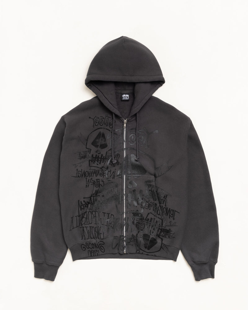 SKULLS ZIP HOODIE PIGMENT DYED